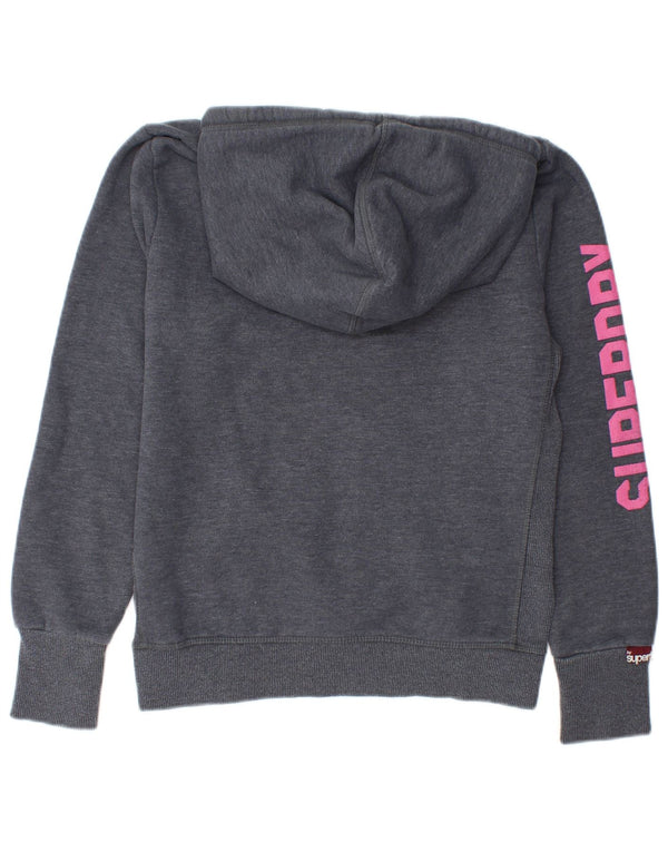 Superdry Womens Graphic Hoodie Jumper UK 16 Large Grey Cotton