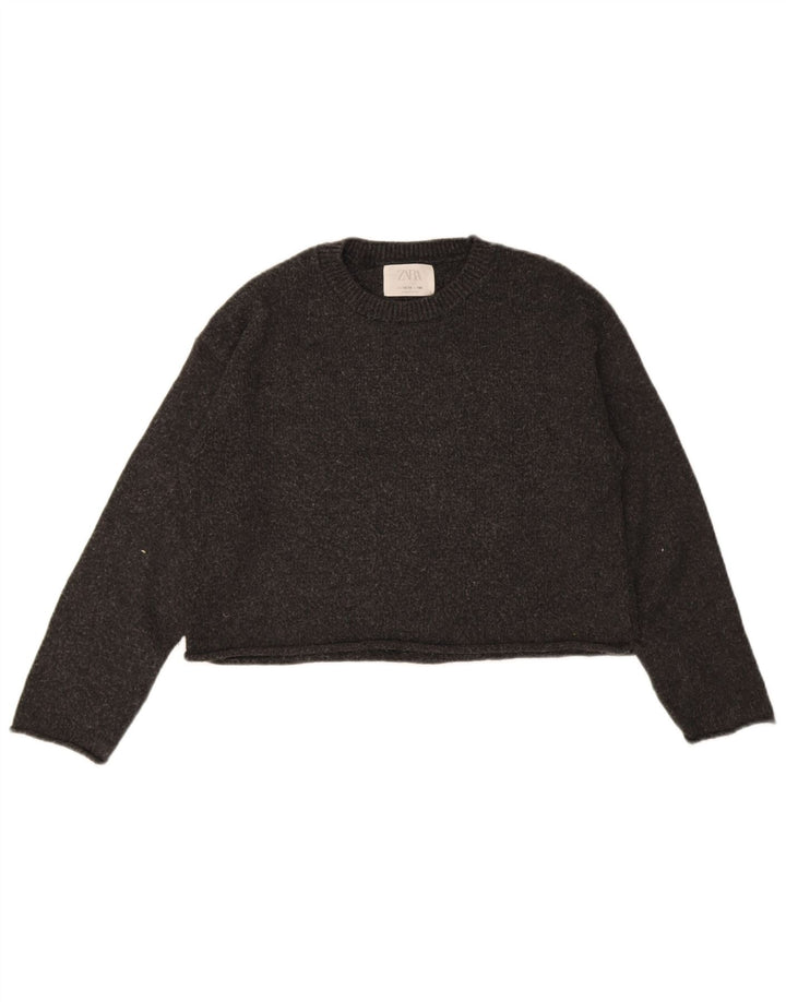 Zara Girls Crop Crew Neck Jumper Sweater 13-14 År Grå Polyester
