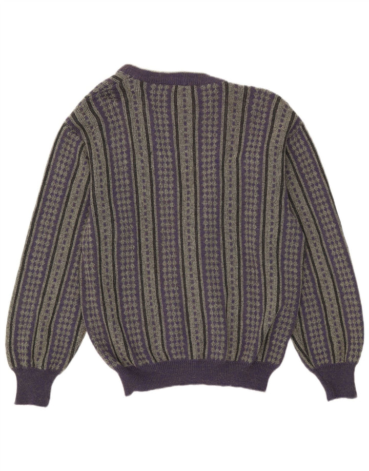 Vintage herre cardigan sweater IT 50 Medium lilla stribet uld