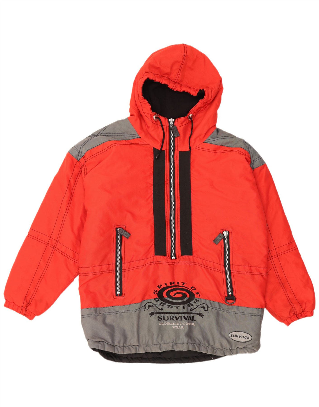 Survival Herre Grafisk Hættejakke Anorak UK 42 XL Rød Colourblock Nylon