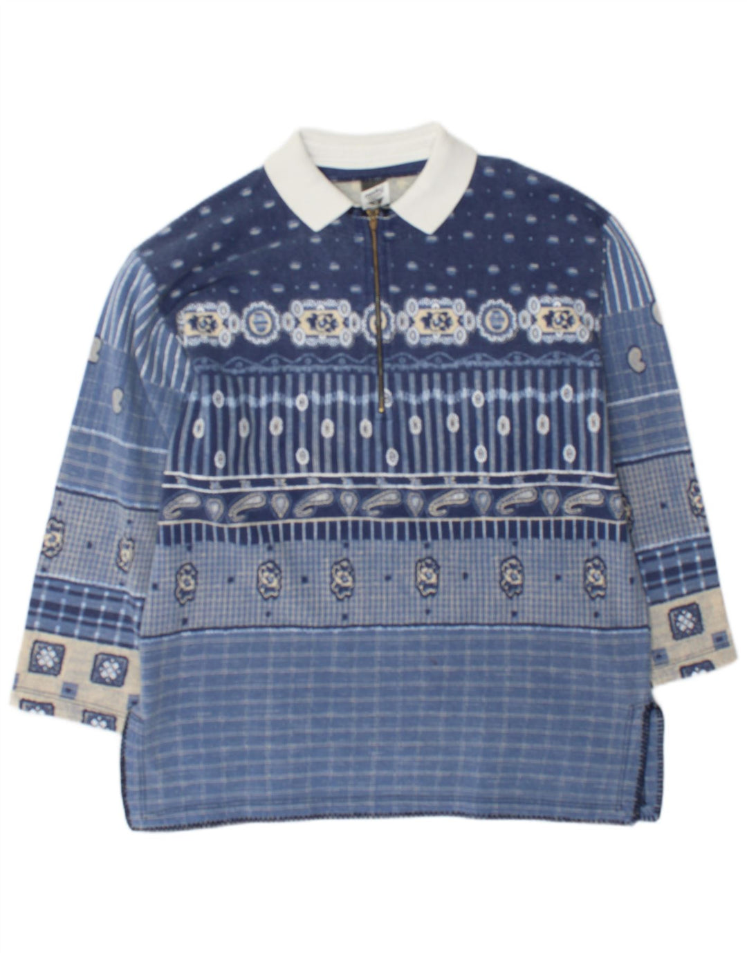 Møde Herre Polo Neck Sweatshirt Jumper Medium Blue Patchwork