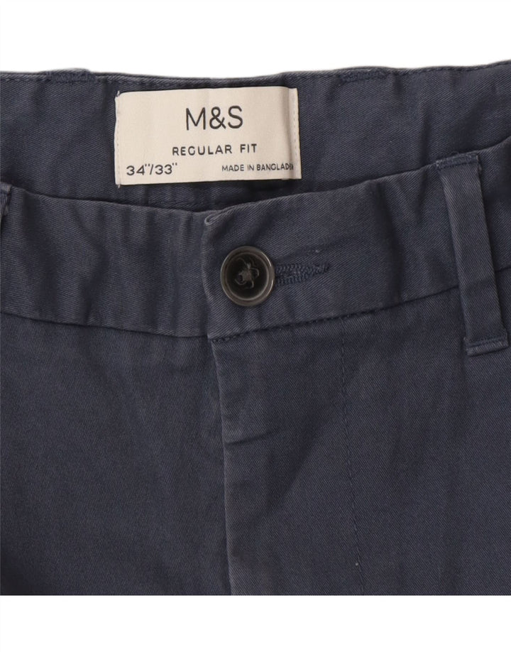 Marks & Spencer Herre Regular Fit Chinobukser W34 L32 Blå bomuld