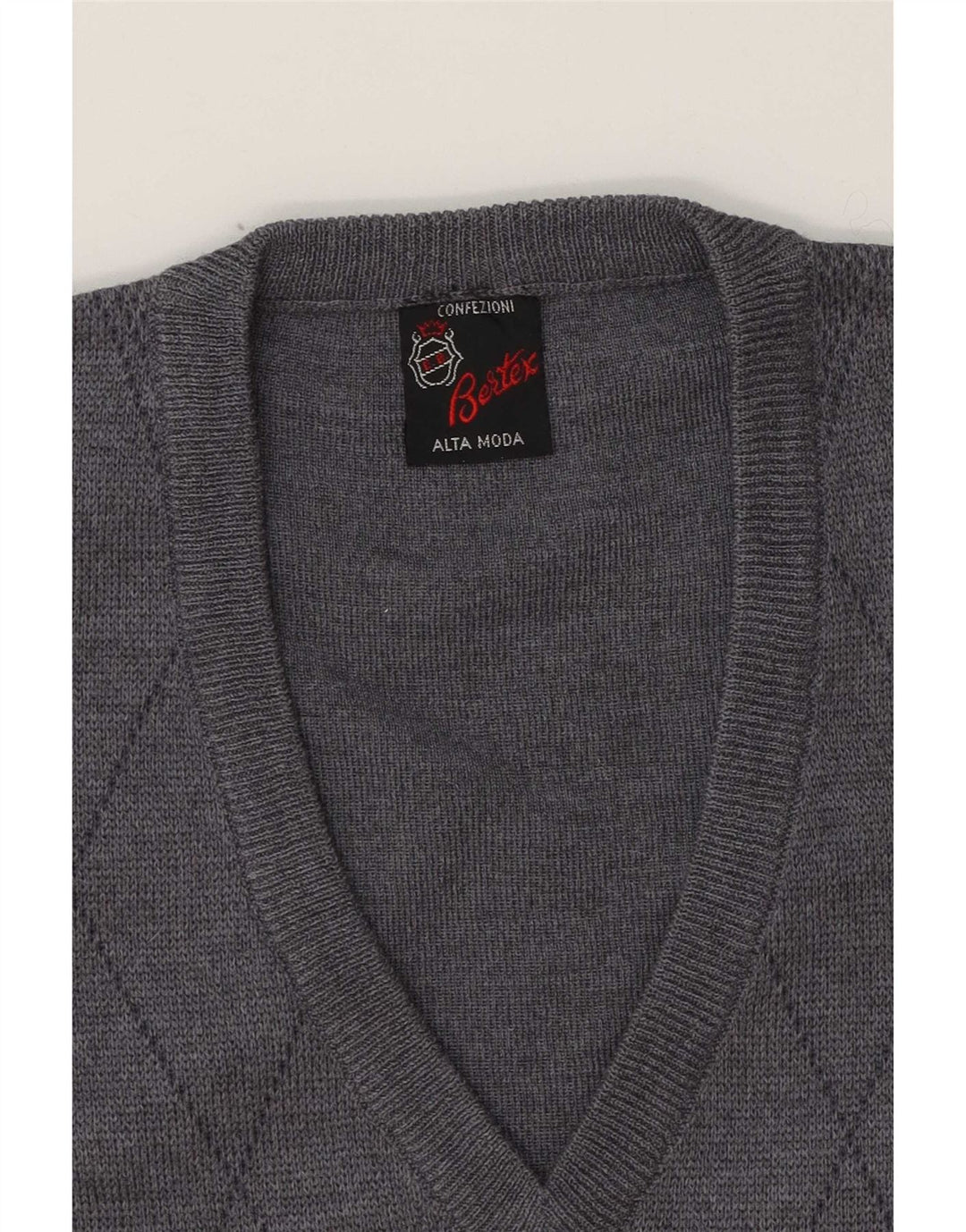 Vintage Herre V-hals sweater Medium Grey Argyle/Diamond Wool