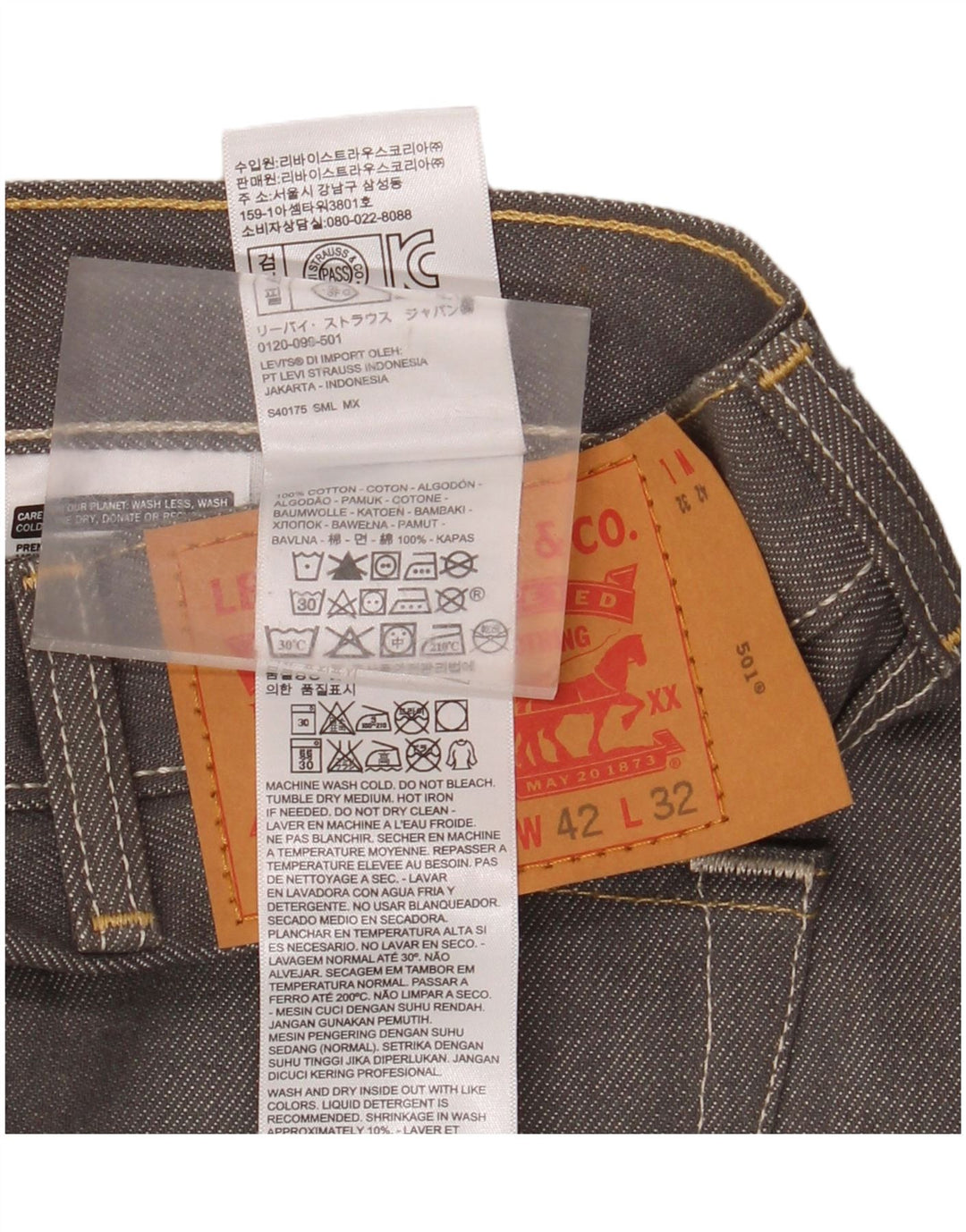 Levi's Herre 501 Straight Jeans W42 L32 Grå Bomuld