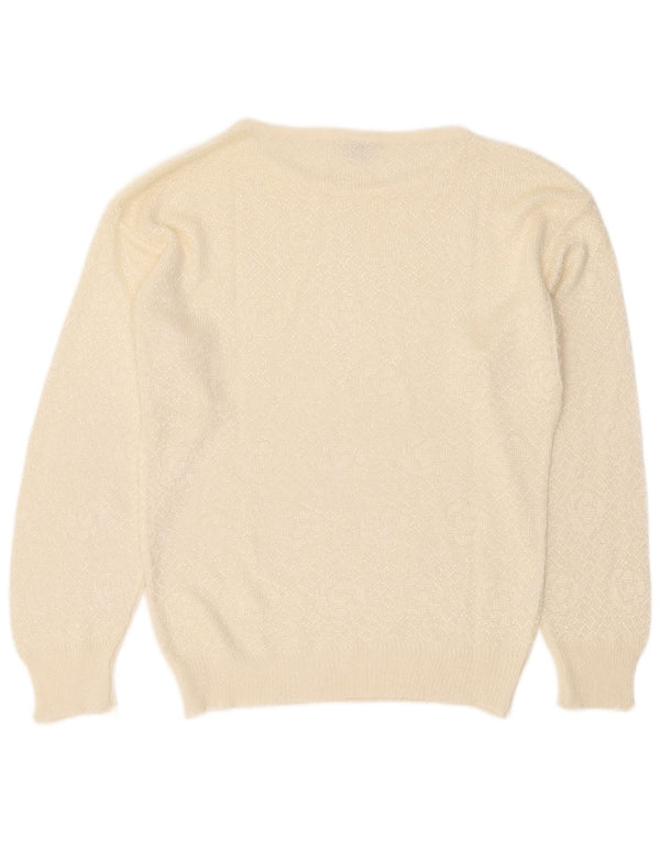 Vintage Dame Boat Neck Jumper Sweater UK 12 Medium White Acryl
