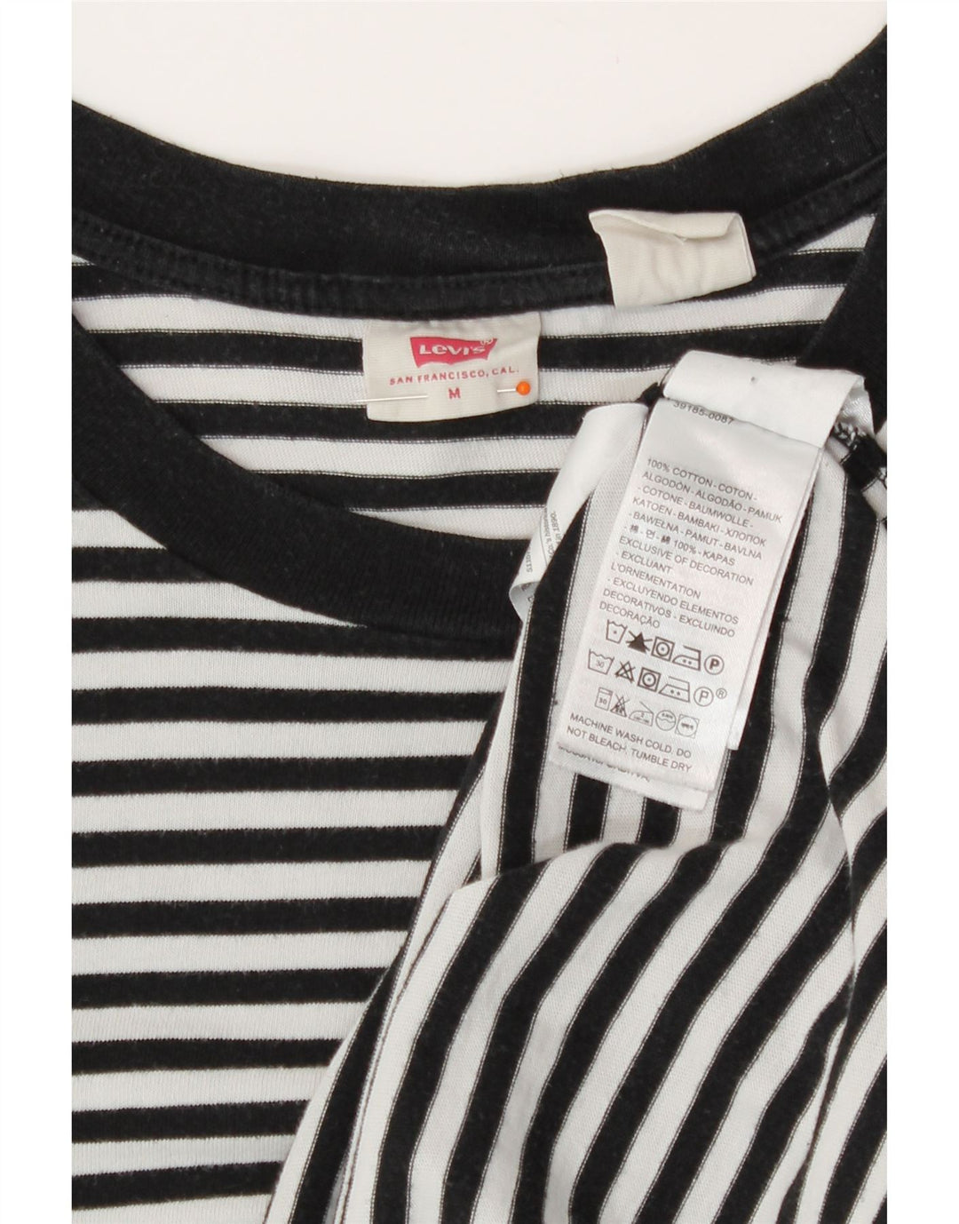 Levi's Dame T-Shirt Top UK 14 Medium Hvid Stribet Bomuld Nautical