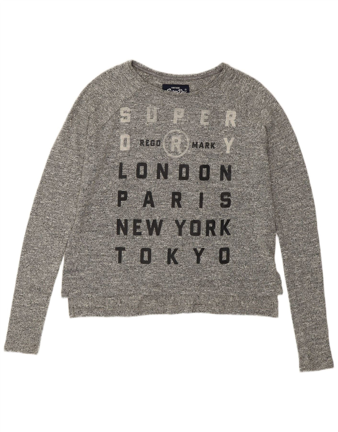 SUPERDRY Kvinder Oversized grafisk Top Langærmet UK 10 Lille Grå Bomuld