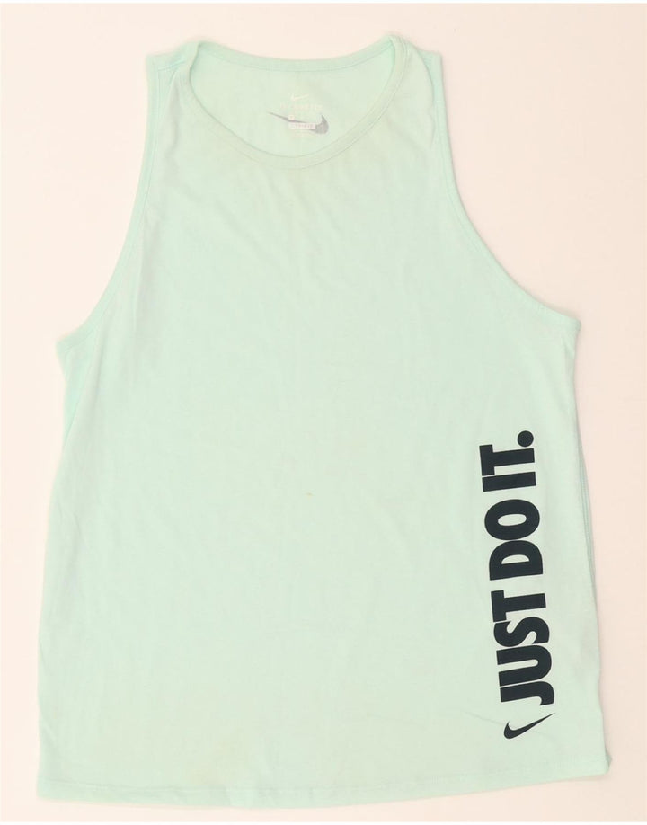 NIKE Womens Dri Fit Graphic Vest Top UK 14 Medium Green Cotton Vintage Nike and Second-Hand Nike from Messina Hembry 