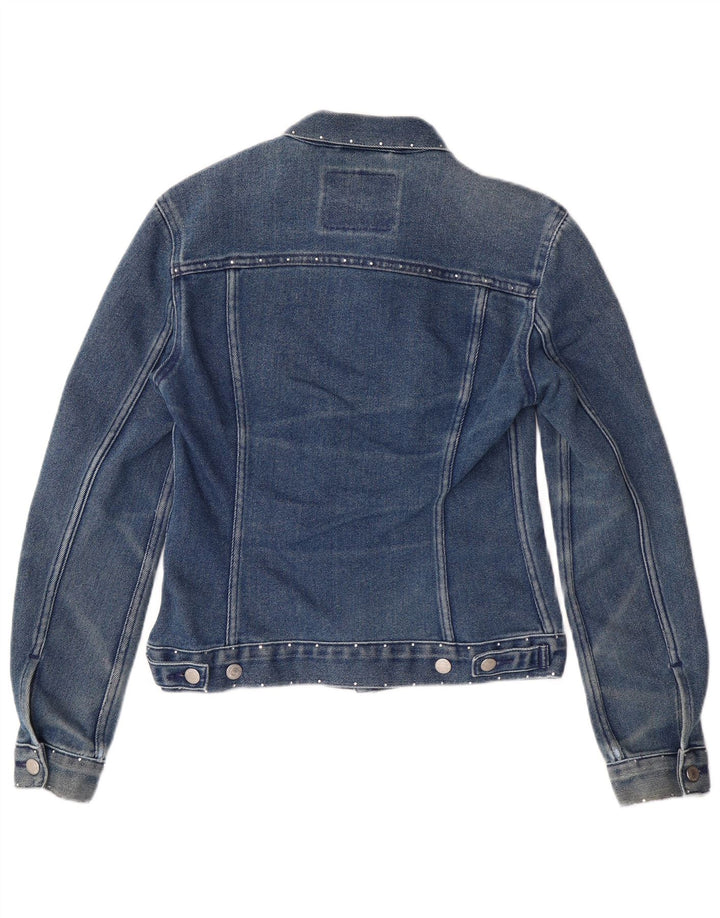 Levi's Dame Crop Denim Jacket UK 12 Medium Blue Bomuld