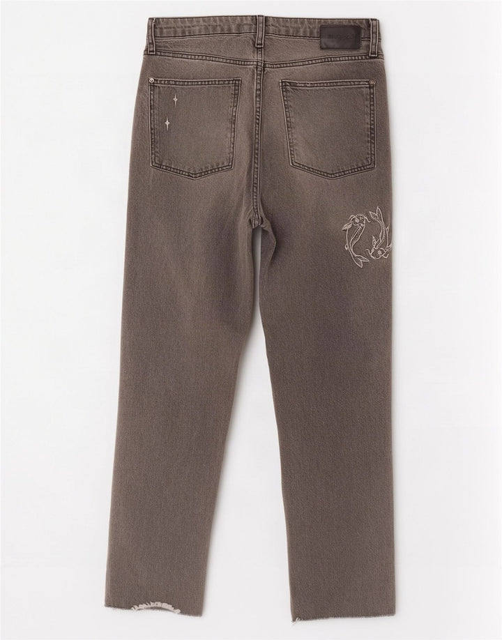 Desigual kvinders abstrakt mønster lige jeans EU 42 Large W32 L28 Grå