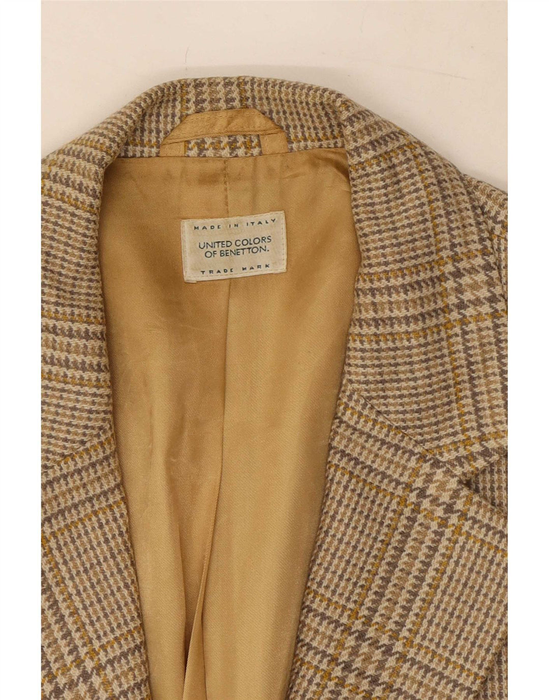 Benetton Dame 2-knaps blazerjakke IT 46 Large Beige Houndstooth Uld
