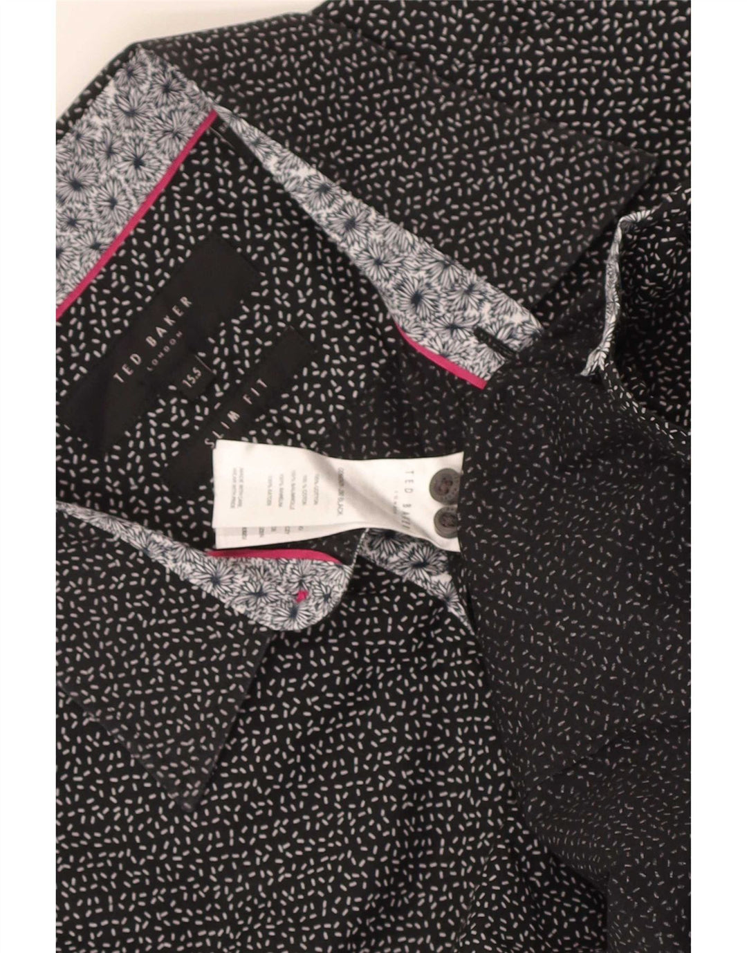 Ted Baker Herre abstrakt mønster Slim Fit skjorte størrelse 15 1/2 Medium Sort