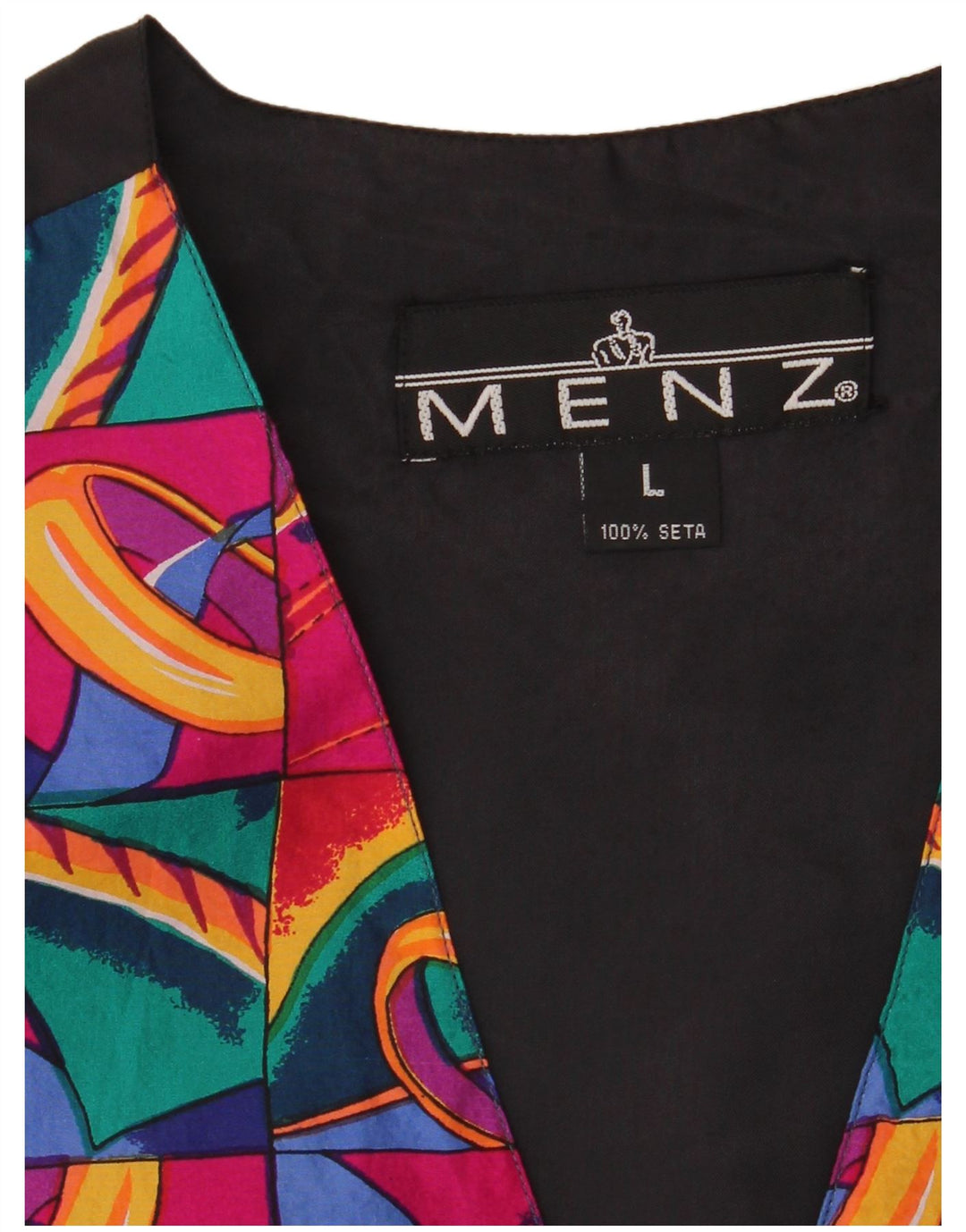 VINTAGE Herrevest Stor flerfarvet Patchwork Silke