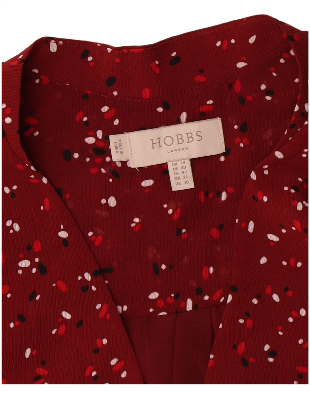 Hobbs Dame Langærmet Skift Kjole UK 14 Large Red Floral Polyester