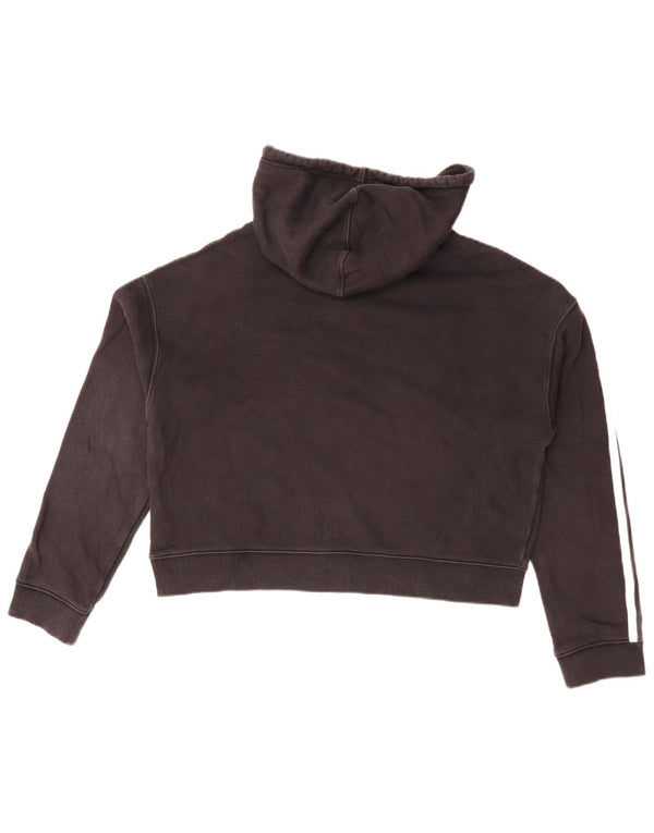 Adidas Womens Crop Oversized Hoodie Jumper UK 8 Small Black Bomuld