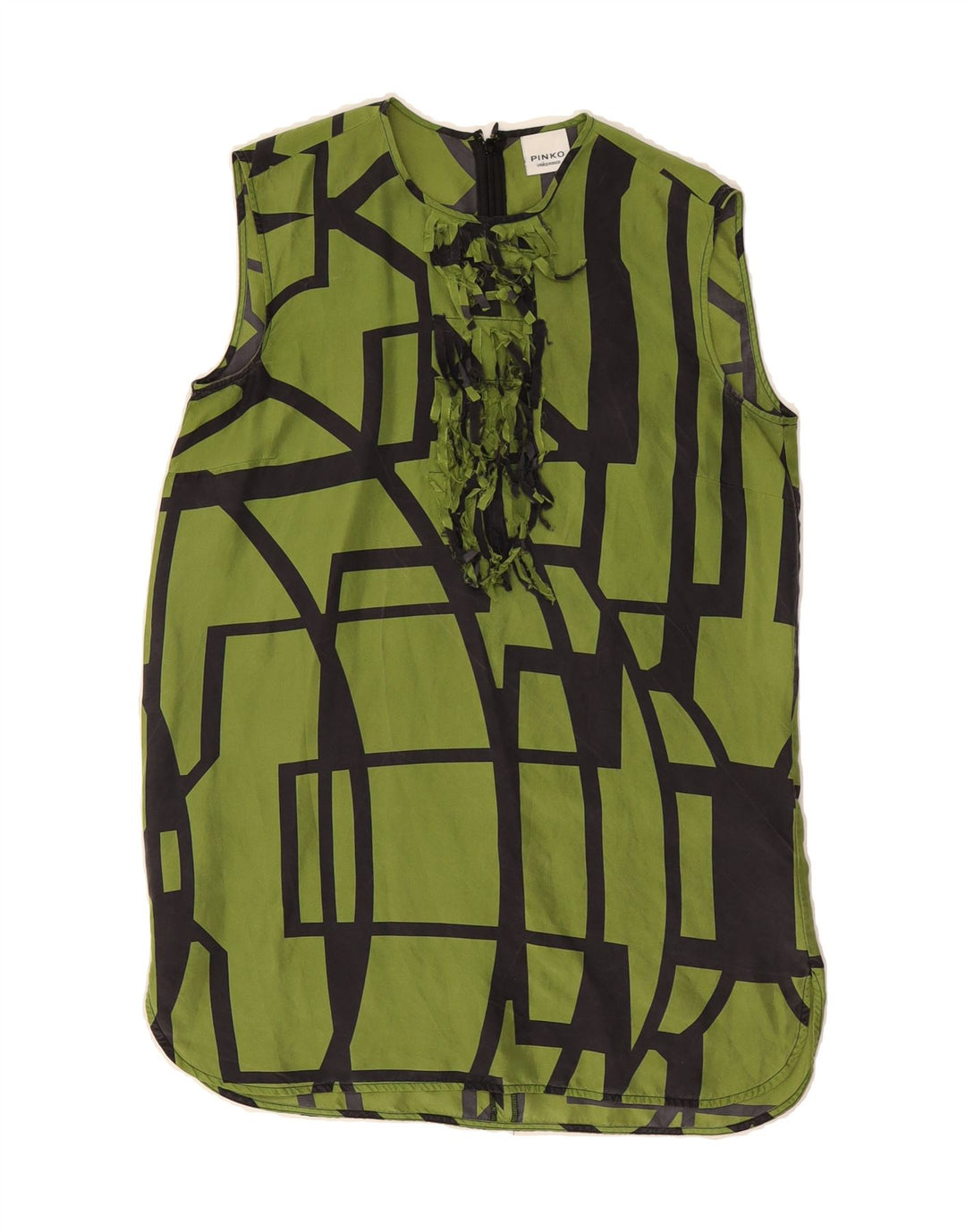 PINKO Womens Abstract Pattern Sleeveless Blouse Top UK 8 Small Green Silk Vintage Pinko and Second-Hand Pinko from Messina Hembry 