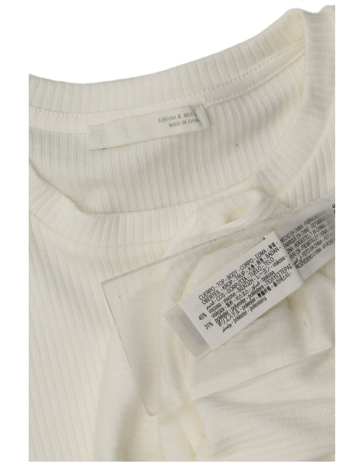 Zara Womens Crop Batwing Bluse Top UK 8 Small White Viscose