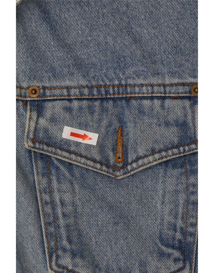 Vintage Herre grafisk denimjakke UK 38 Medium Blue Cotton