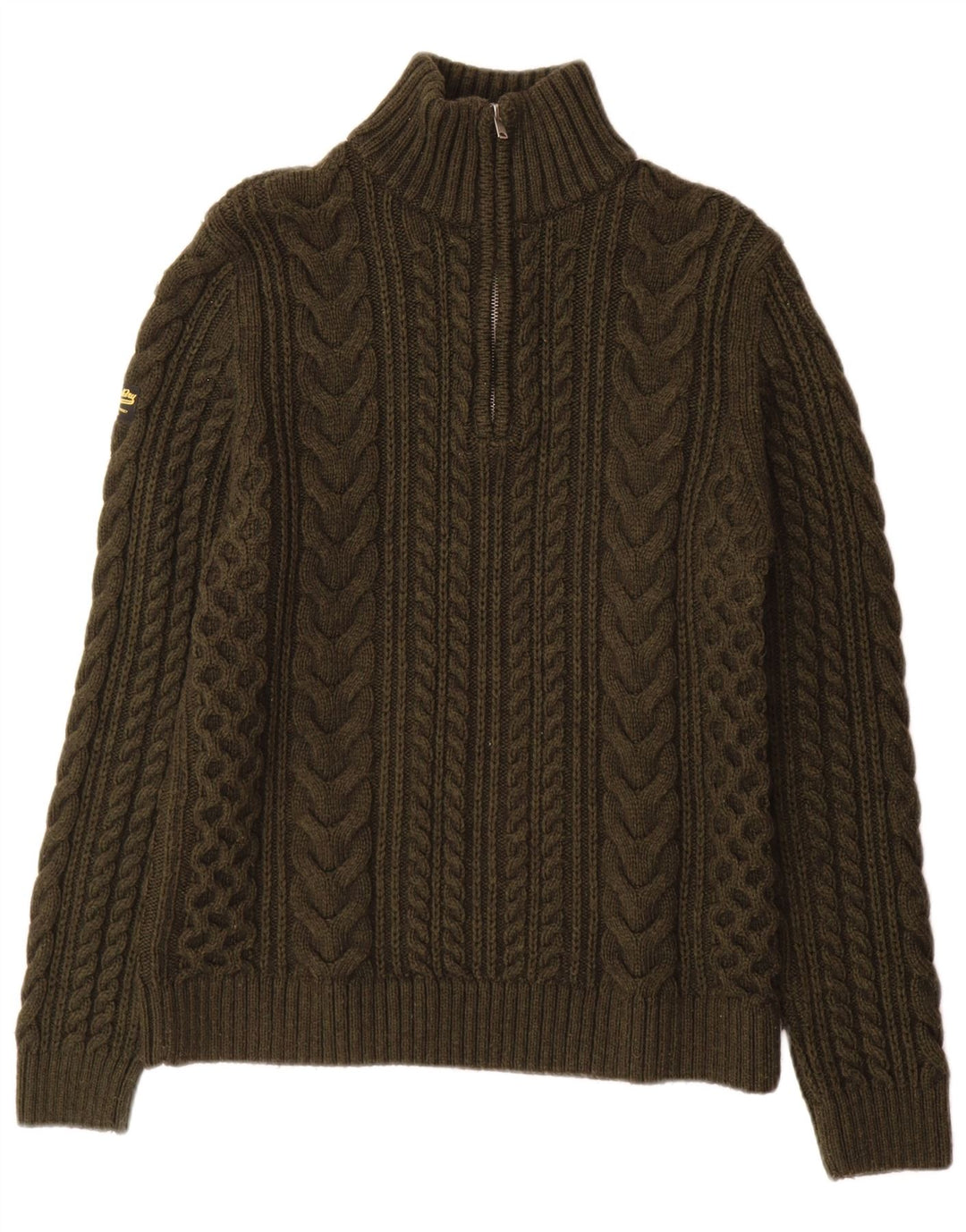 Superdry Sweater med lynlås til mænd, lille kakiuld