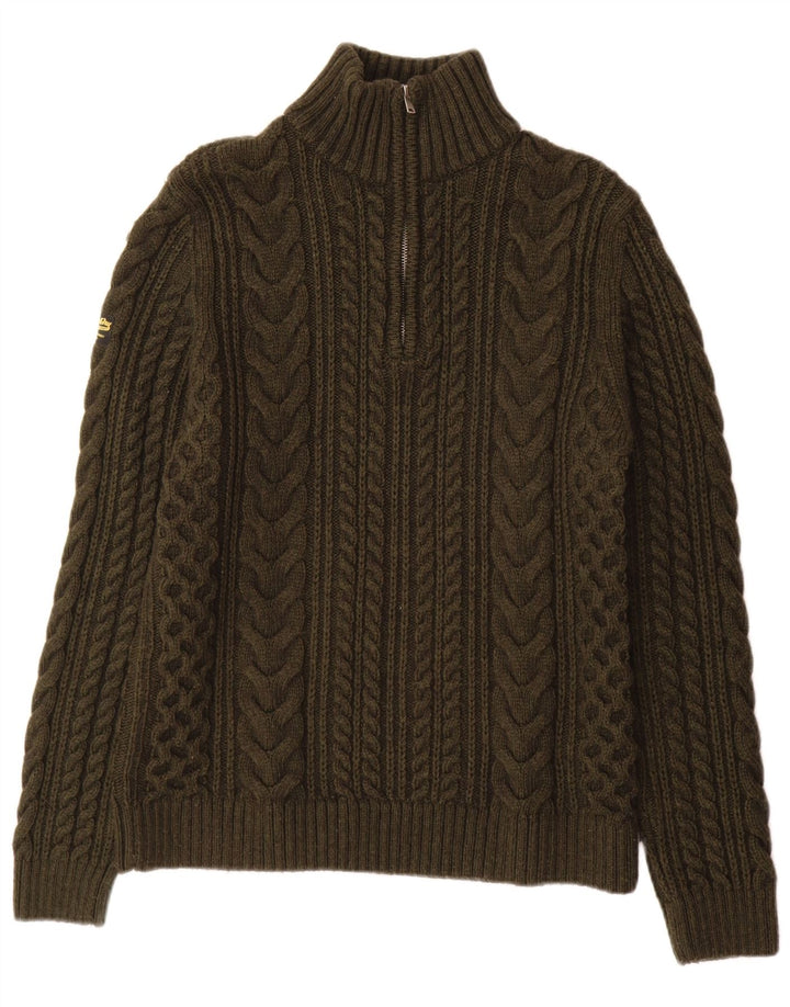 Superdry Sweater med lynlås til mænd, lille kakiuld
