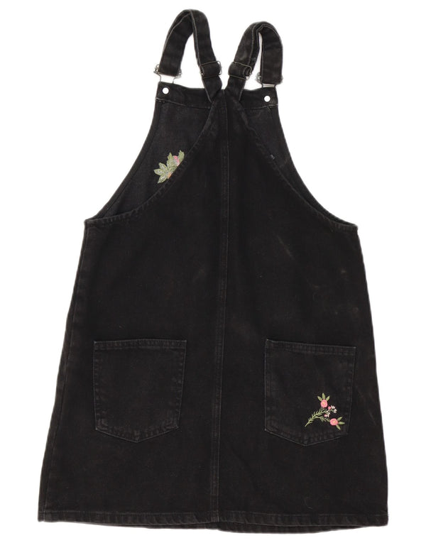 Zara Girls Denim Dungaree-kjole 13-14 år Sort Blomsterbomuld