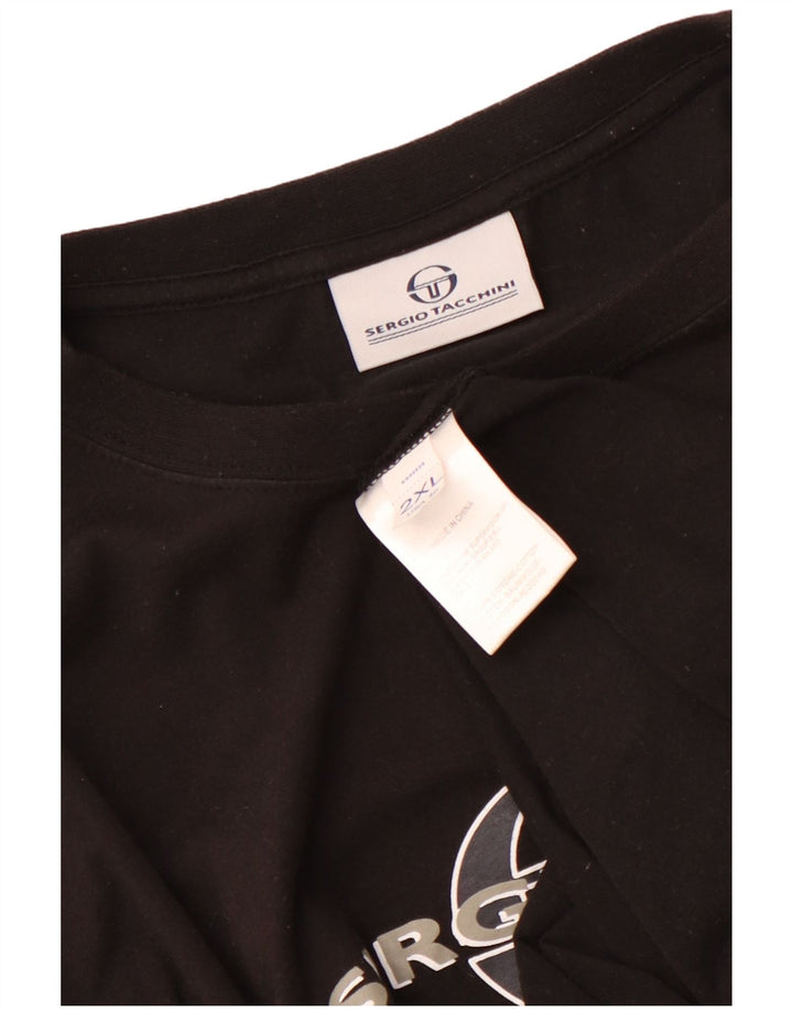 Sergio Tacchini Dame Grafisk T-Shirt Top UK 20 2XL Sort Bomuld