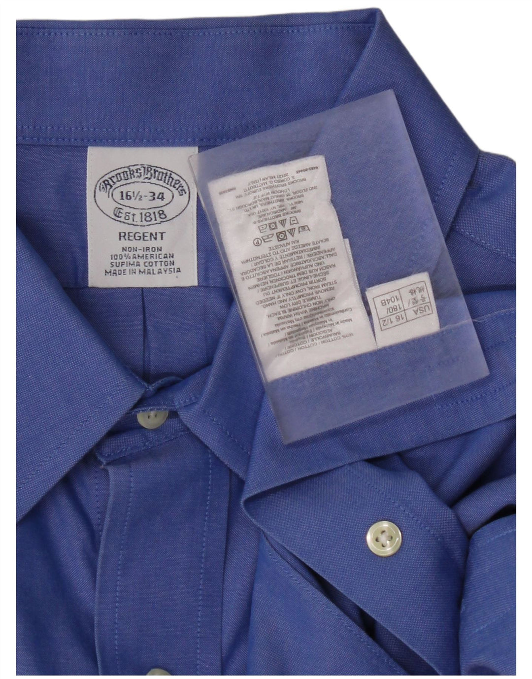 BROOKS BROTHERS Regent-skjorte til mænd Str. 16 1/2 Large Blue Cotton