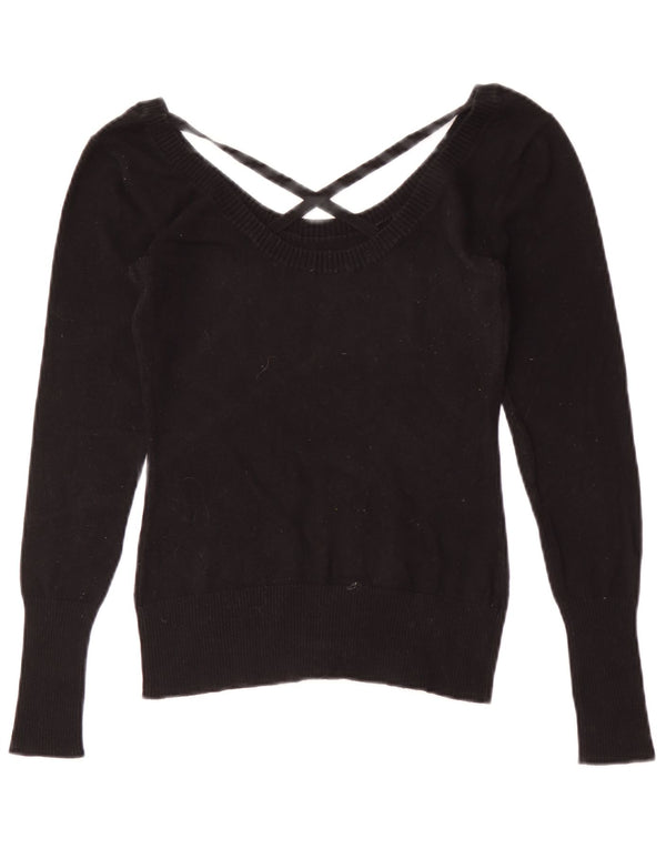 Guess Dame Grafisk Langærmet Bluse Top UK 8 Lille Sort