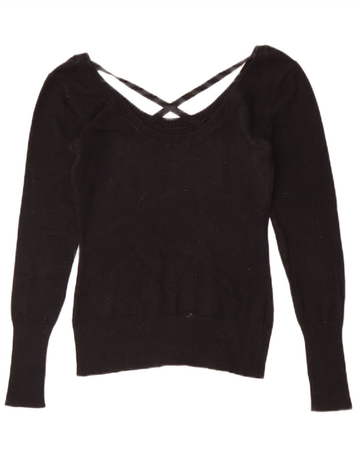 Guess Dame Grafisk Langærmet Bluse Top UK 8 Lille Sort