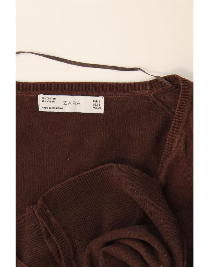 Zara Dame Cardigan Sweater UK 14 Stor Brun