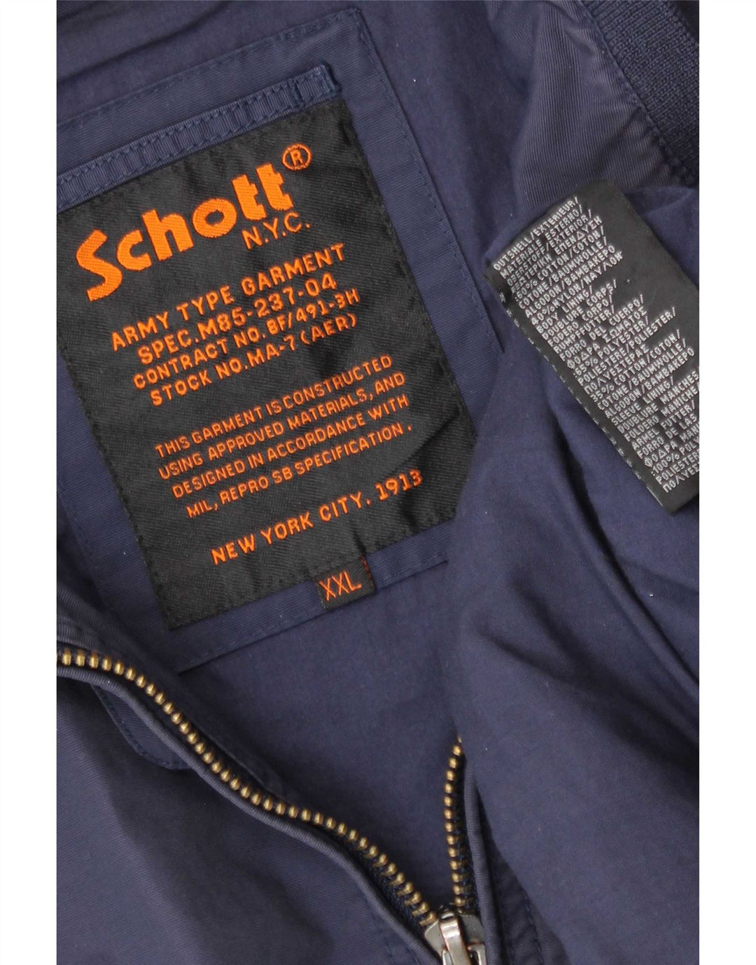 Schott Herre Bomber Jacket UK 44 2XL Navy Blue Bomuld