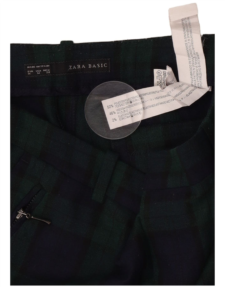 Zara Straight Cropped Bukser Medium W30 L24 Grøn Ternet polyester