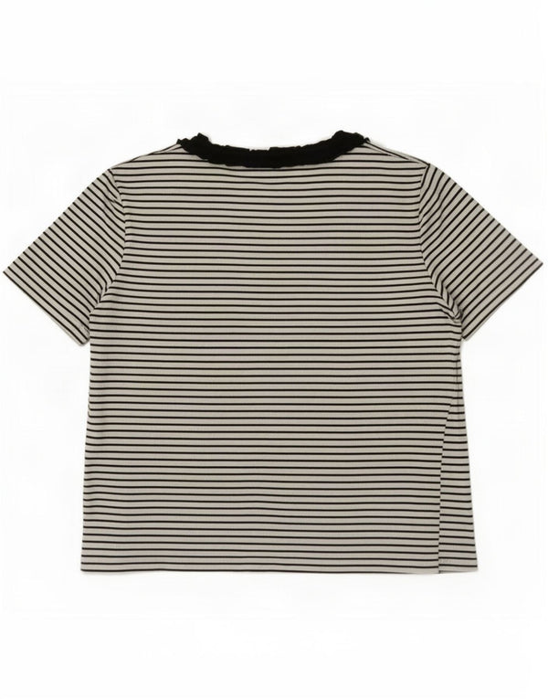 Zara Dame T-Shirt Top UK 12 Medium Hvid Stribet Bomuld