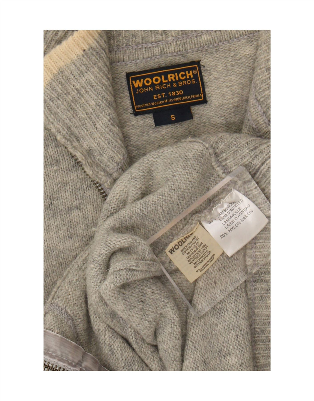 Woolrich Dame grafisk cardigan sweater med fuld lynlås UK 10 Lille grå uld
