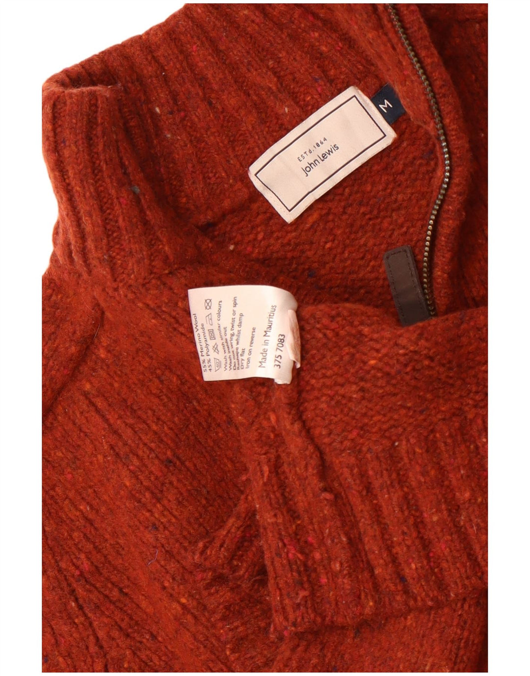 John Lewis Herre lynlås-hals sweater Medium Maroon Flecked Merino Wool