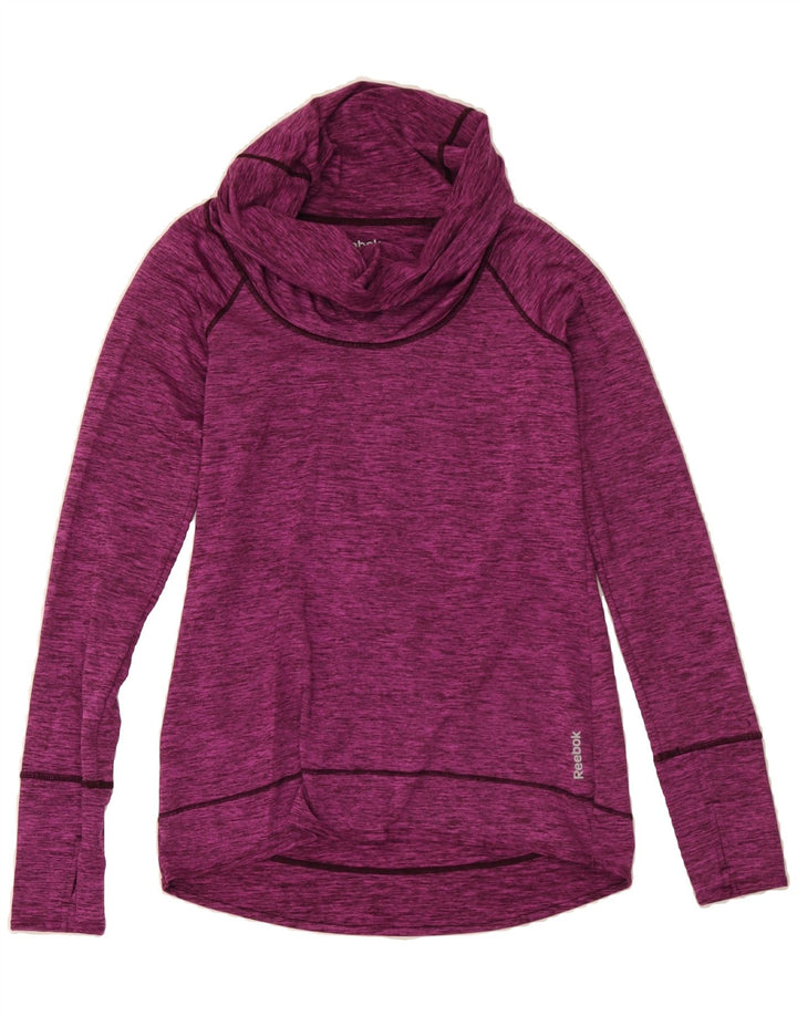 REEBOK Womens Roll Neck Sweatshirt Jumper UK 12 Medium Pink Flecked Vintage Reebok and Second-Hand Reebok from Messina Hembry 