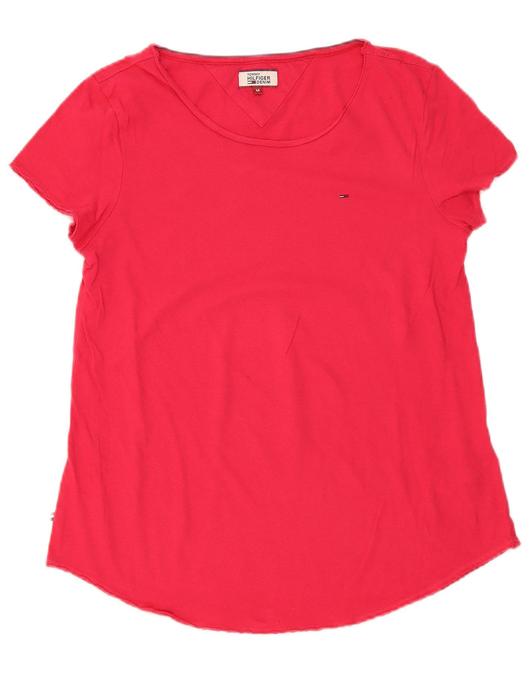 Tommy Hilfiger Dame T-Shirt Top UK 12 Medium Rød Bomuld