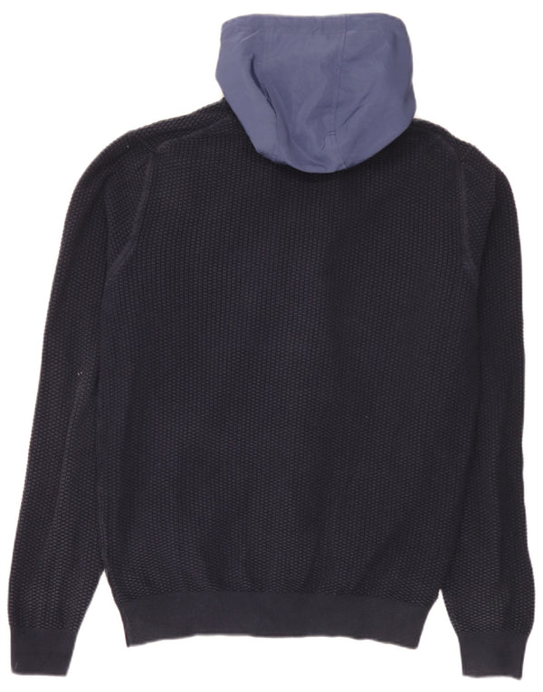 Massimo Dutti Herre Hætte Cardigan Sweater XL Navy Blue Colourblock Bomuld
