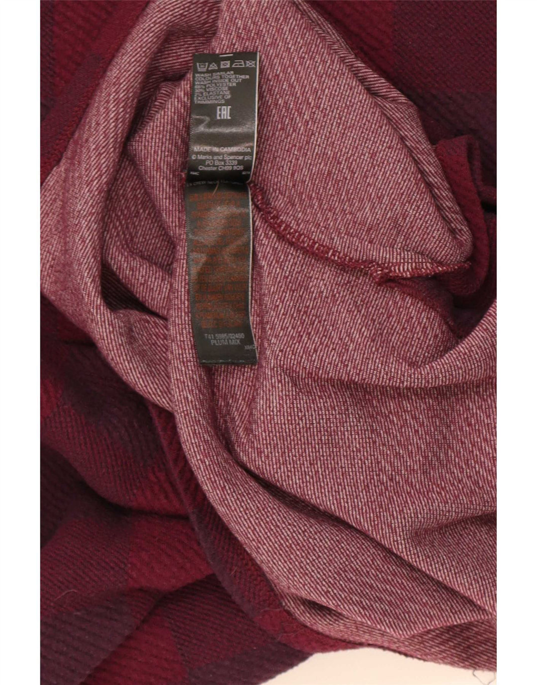 Marks & Spencer Dame Langærmet Bluse Top UK 20 2XL Burgundy Check