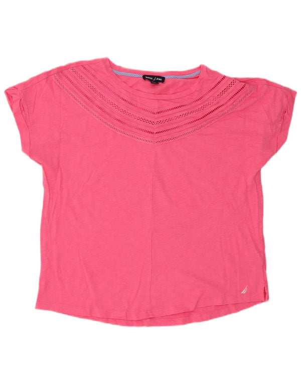 Nautica Dame T-Shirt Top UK 14 Medium Pink Flecked Bomuld