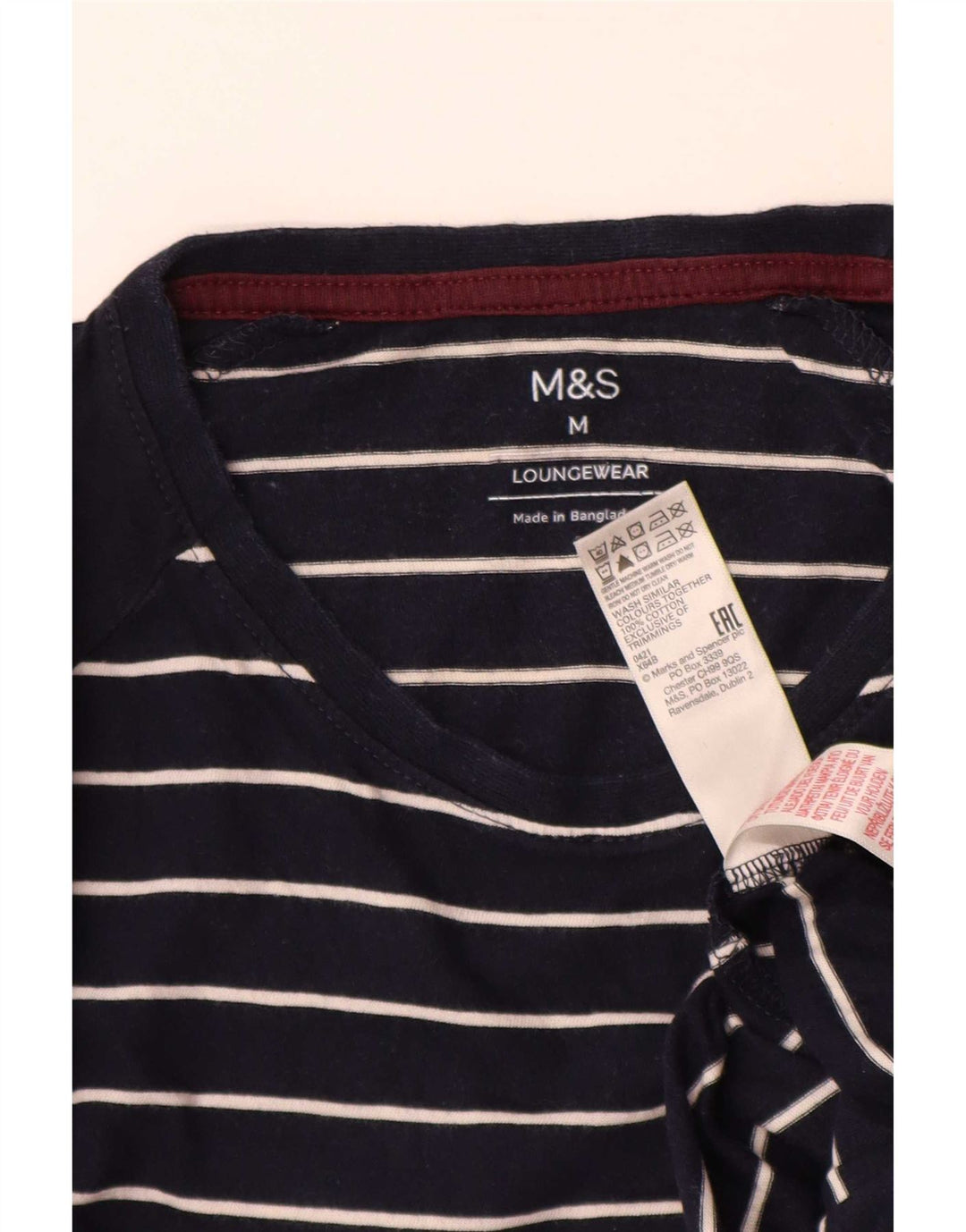 Marks & Spencer Herre Top Langærmet Medium Navyblå Stribet Bomuld