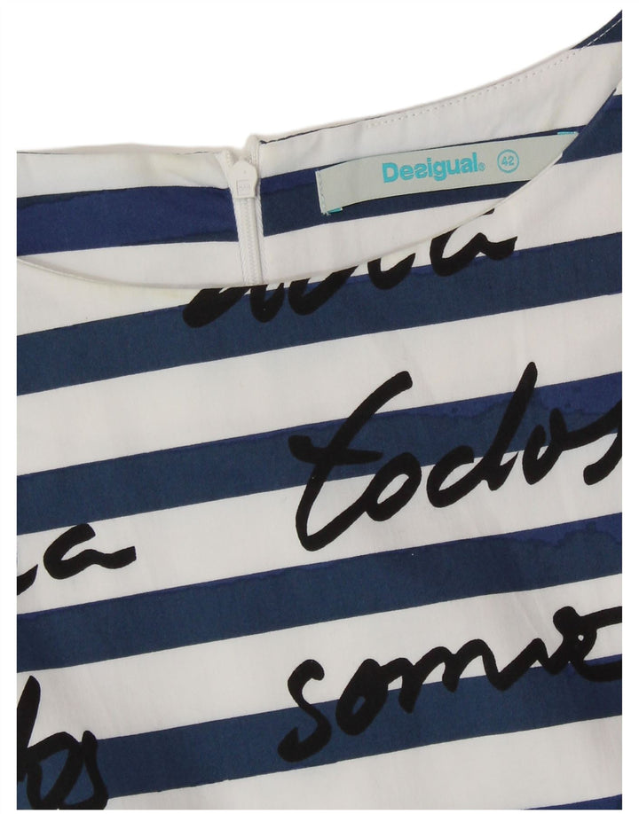 DESIGUAL Womens Graphic Sheath Dress EU 42 Large Navy Blue Striped
