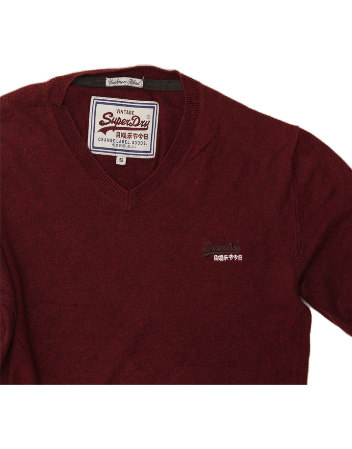 SUPERDRY Mens V-Neck Jumper Sweater Small Burgundy Cotton Vintage Superdry and Second-Hand Superdry from Messina Hembry 