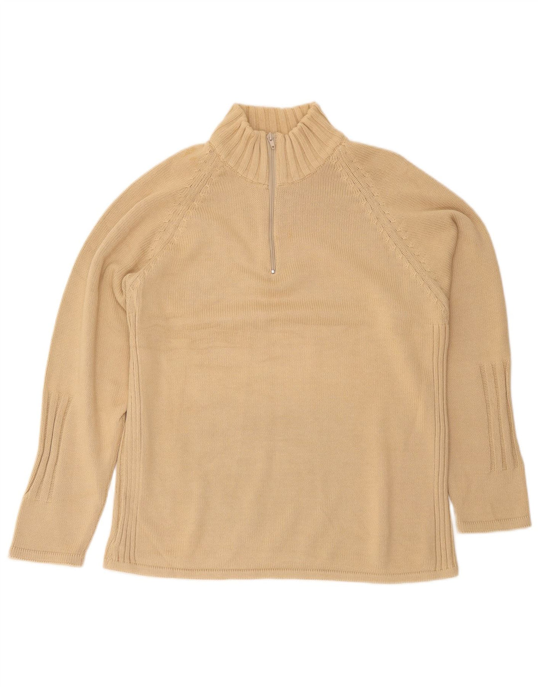 Osvaldo Bruni Herre Zip Neck Jumper Sweater Stor Beige Bomuld
