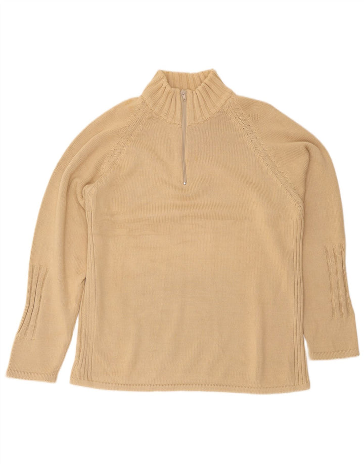 Osvaldo Bruni Herre Zip Neck Jumper Sweater Stor Beige Bomuld