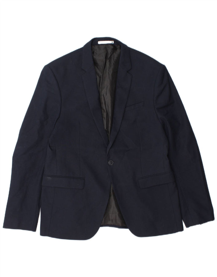 Zara Herre 1-knap blazerjakke EU 52 Stor marineblå polyester