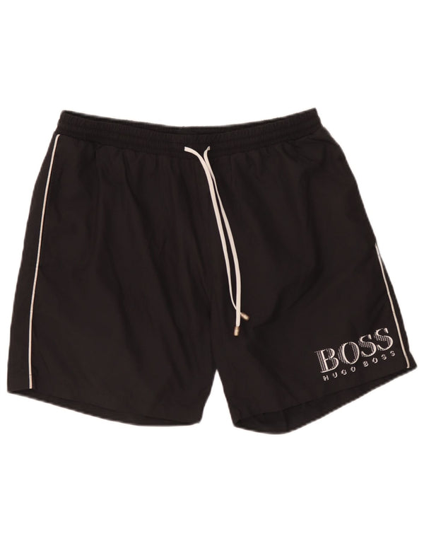 Hugo Boss Grafiske badeshorts til mænd, store sorte polyester