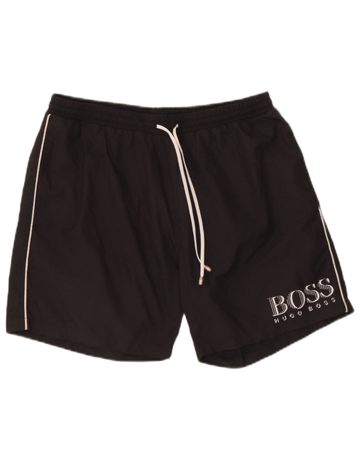 Hugo Boss Grafiske badeshorts til mænd, store sorte polyester