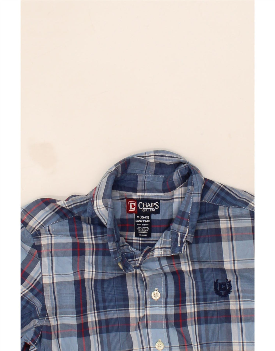 CHAPS Boys Short Sleeve Shirt 10-11 Years Medium Blue Check Cotton Vintage Chaps and Second-Hand Chaps from Messina Hembry 