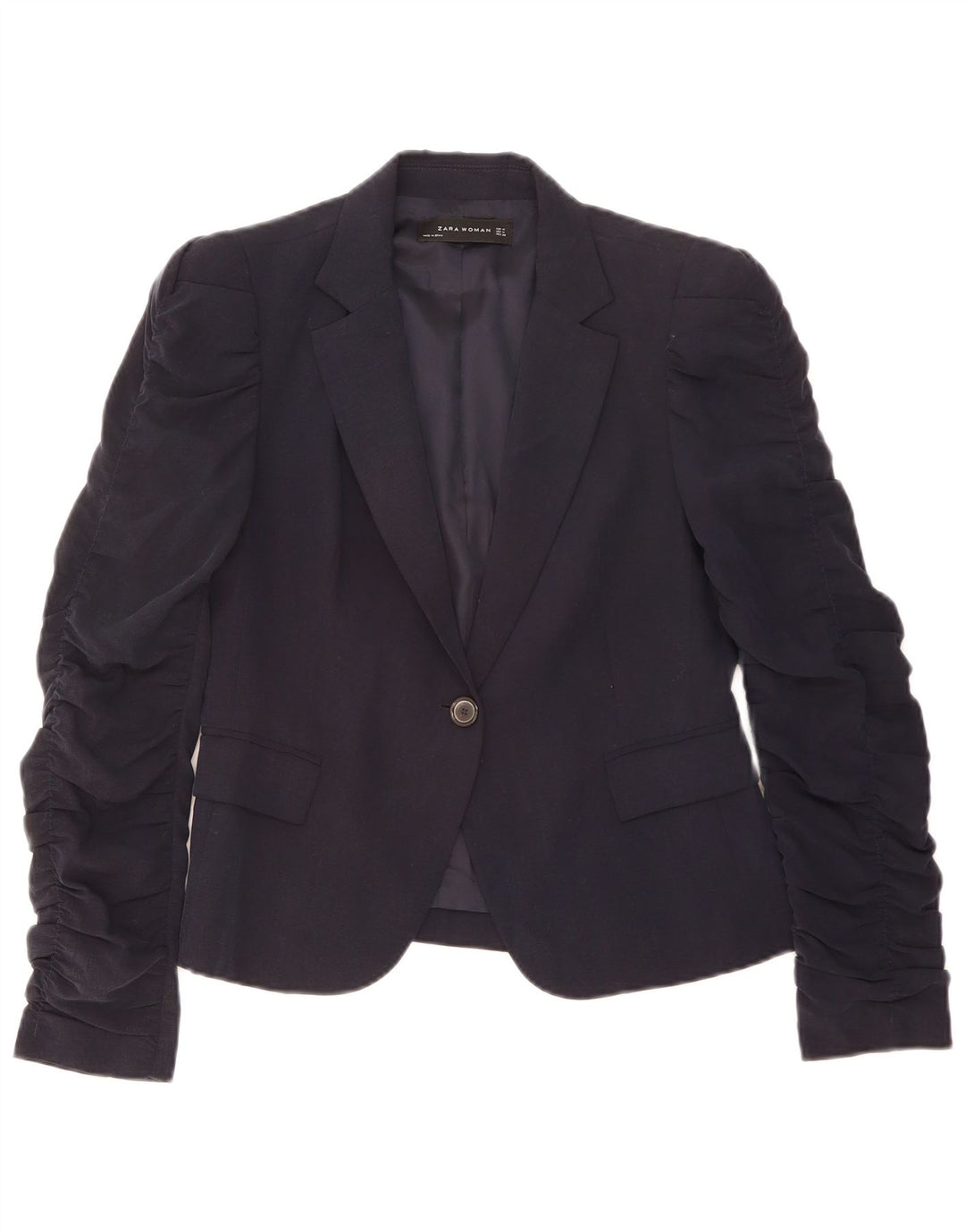 Zara Dame 1 Knap Blazer Jacket UK 12 Medium Navy Blue Lyocell